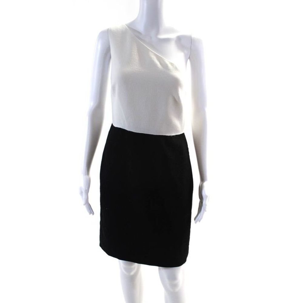 Elizabeth and James Womens One Shoulder Solid A-Line Midi Dress White Black Size